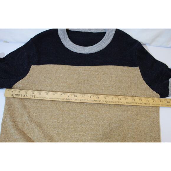 J Crew Tan Gray Black Color Block Knit Sweater Crewneck Men's L/XL Wool Blend - Picture 8 of 10